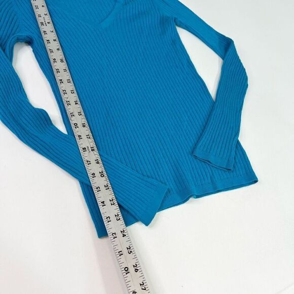 Vince Top Womens Small Blue Bay Ribbed Stretchy Fitted Cashmere Blend Sweater - Picture 4 of 9